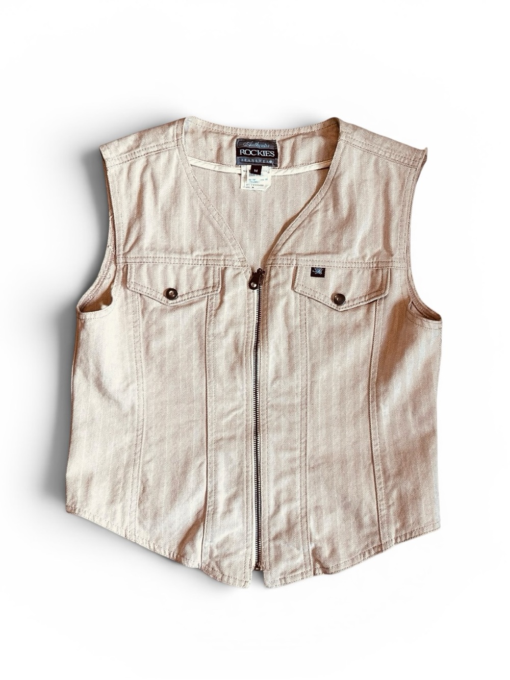 Rockies Vintage 90s Women’s Ivory Zip Front Vest Western Cotton Denim